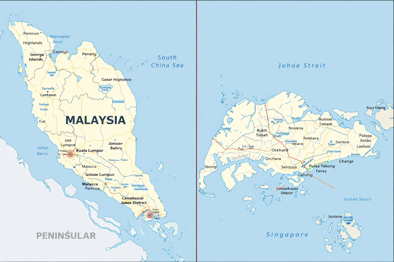Singapore & Malaysia Map